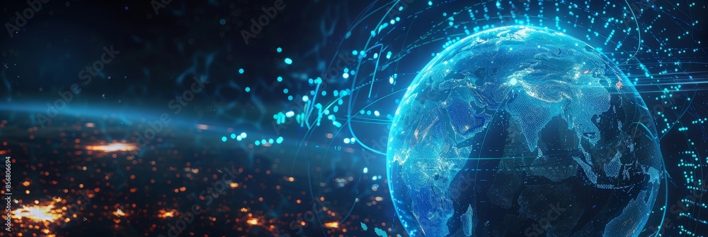 Poster digital rendering of earth with network connections - a high-tech digital rendering of earth with gl