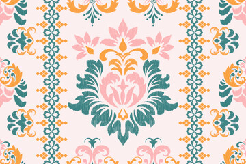 Motifs Ikat floral paisley embroidery background.geometric ethnic oriental pattern traditional.Aztec-style abstract. design for texture, fabric, clothing, wrapping, decoration