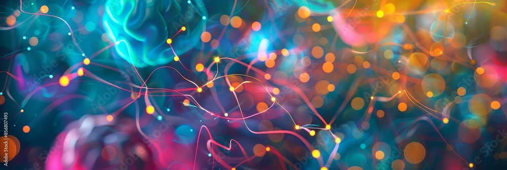 Poster abstract network of colorful lights - an abstract image with a network of colorful bokeh lights and 