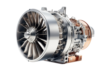 A Close-Up View of a Powerful Jet Engines Intricate Design on a Clear PNG or White Background.