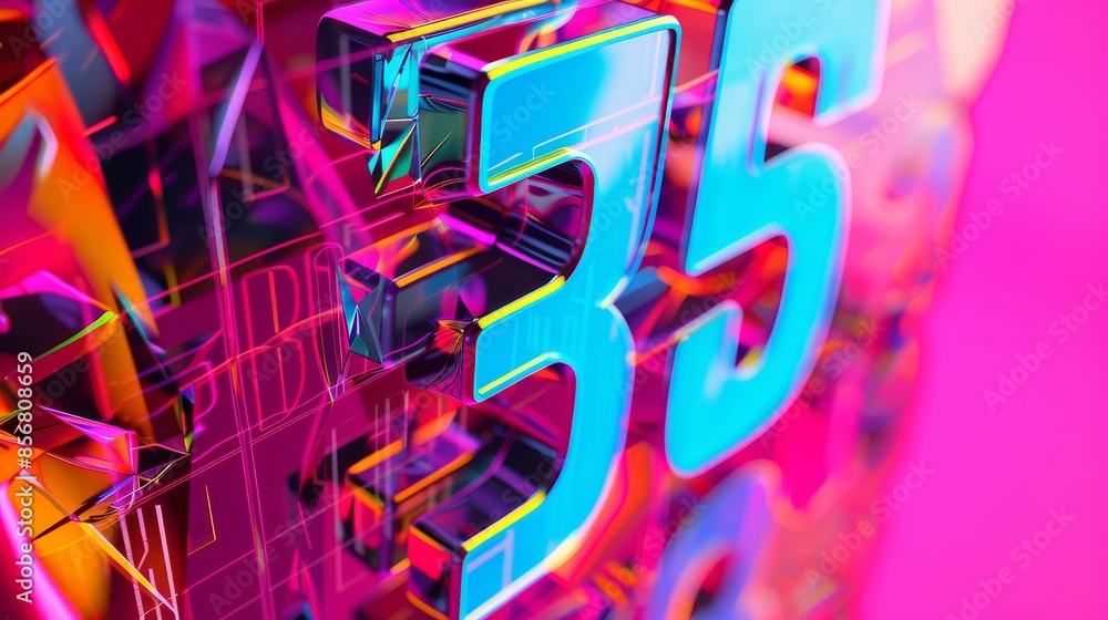 Poster abstract 3d number 35 in modern design - colorful and abstract 3d composition with the number 35 in 