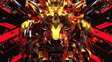 a lion head with red and black triangles