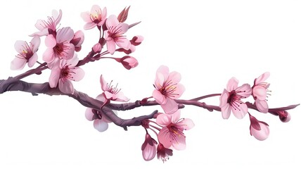 Obraz premium Isolated Sakura Branch with Retro Spring Leaf Illustration .