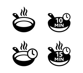 Frying cooking pan time icon sign illustration