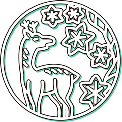 カラーシャドウの円形ミニ花札　神無月　紅葉　鹿　10月　紅葉に鹿