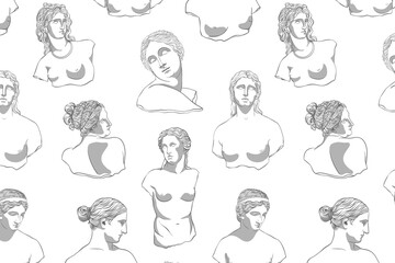 Classical sculpture png pattern background, gods line art design on transparent background
