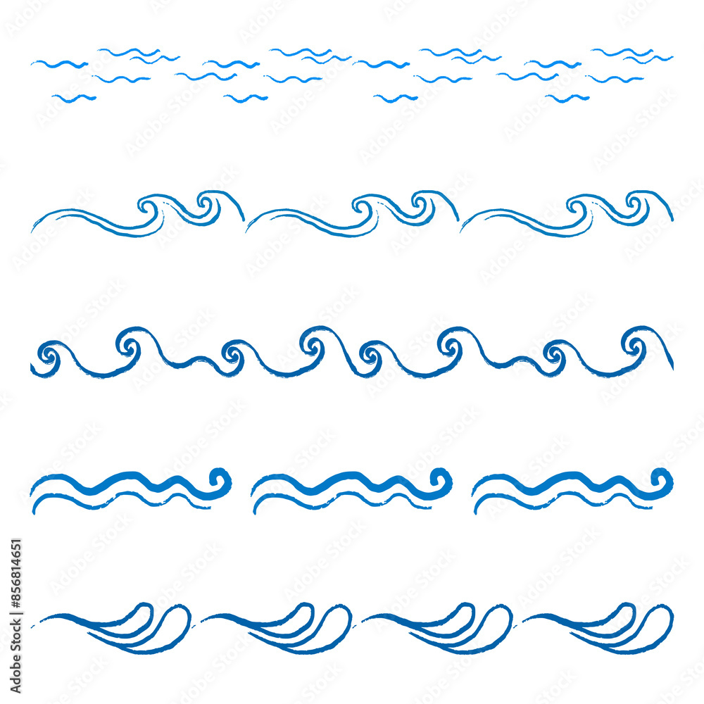 Sticker Sea wave border png sticker, transparent background, cute drawing design set