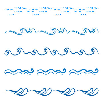 Sea wave border png sticker, transparent background, cute drawing design set