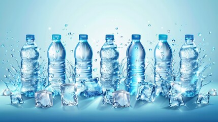 Transparent realistic drinking Water Bottle with water splash. Healthy Drink Natural Water
