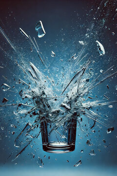 Creative glass explodes with shards of glass against a dark background. Business, ideas and new thinking, concept. Think Different. Go beyond what is possible.