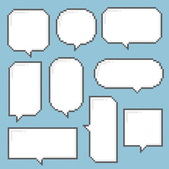 collection set of retro game 8bit pixel speech bubble balloon black and white color, flat design vector illustration