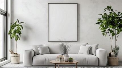 living room with frame mockup