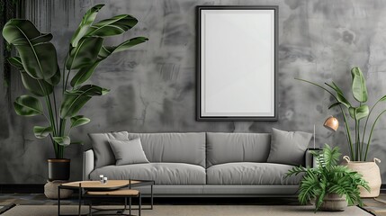 living room with frame mockup