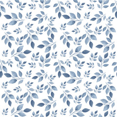 Garden Blue Flowers and Bright Leaves Seamless Pattern. Artistic seamless pattern. Summer design of textile, fabric, wallpaper, background and more.