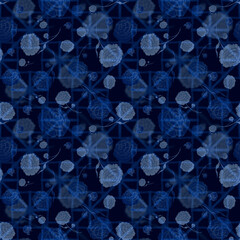 Garden Blue Flowers and Bright Leaves Seamless Pattern. Artistic seamless pattern. Summer design of textile, fabric, wallpaper, background and more.
