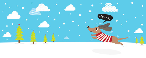 Cute dog hand drawn Doodle Vector  in christmas day, cute animal, Dachshund