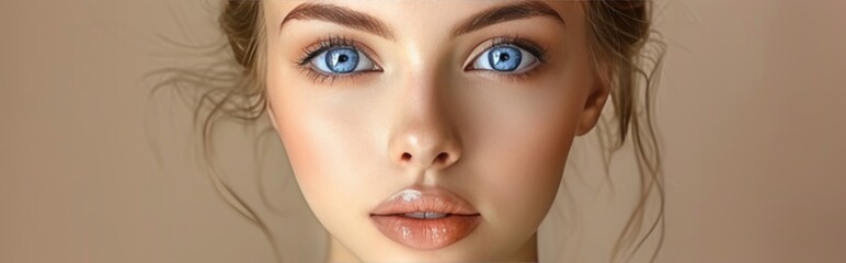 Obraz premium Close Up Portrait of a Woman With Blue Eyes and Light Skin