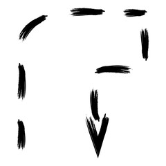 Dotted arrow to bypass. Sketch. The direction of the arrow is to detour around the square to the right and down. Hand drawn sign. Vector illustration. Direction indicator made from brush strokes. 