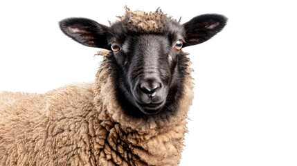 Naklejka premium Portrait of a two year old female Suffolk sheep against a white backdrop