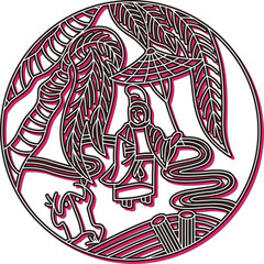 カラーシャドウの円形花札　霜月　栃　11月　小野道風　栃に小野道風