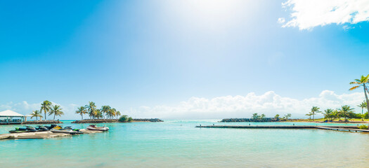 Tropical lagoon under a blue sky