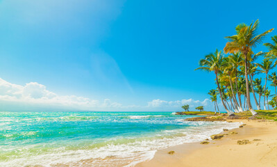 Sand and rocks and blue sea in a tropical beach
