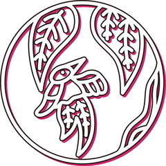 カラーシャドウの円形ミニ花札　霜月　栃　燕　11月　栃に燕