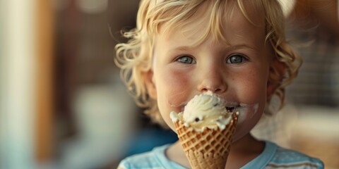 A happy child enjoying a sweet treat on a warm day