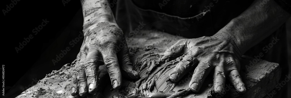 Poster the hands of a sculptor delicately shape a block of clay creating a masterpiece with every touch. bl