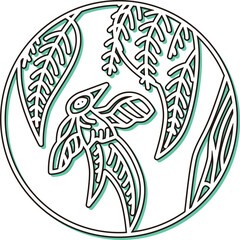 カラーシャドウの円形シンプル花札　霜月　栃　燕　11月　栃に燕