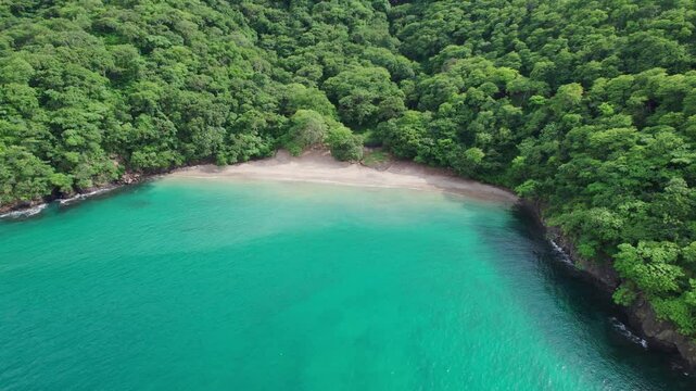 Aerial Drone Flyover Beautiful And Secluded Scenic Penca Beach In Costa Rica, 4K