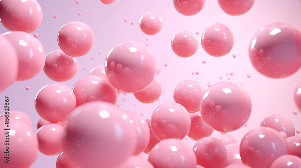 Wall mural falling_pink_balls_on_the_background._3d_render