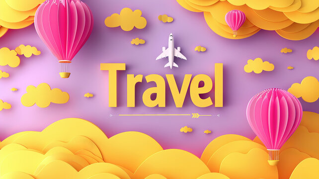 3D doodle on Summer vacation theme. Tropical beach colors background. Banner design. Time to travel concept.