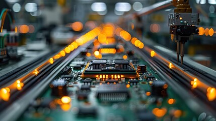 A computer chip is being manufactured in a factory