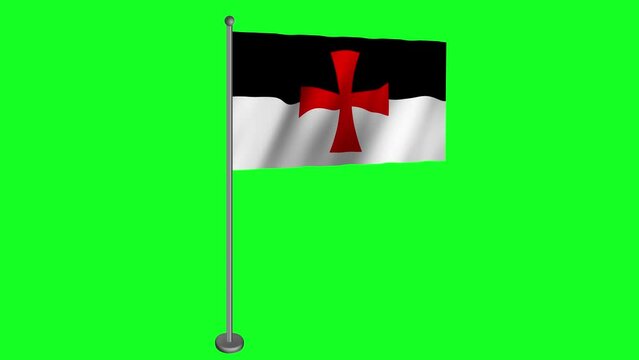 Knights Templar Flag Animated in Wind on Green Screen