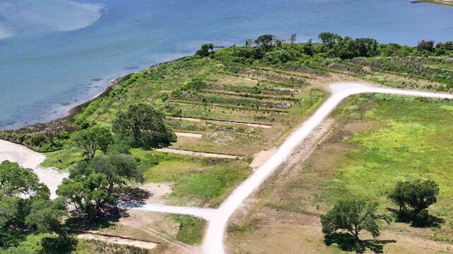 Drone shot of Archaeology dig site of native American village, rotating aerial