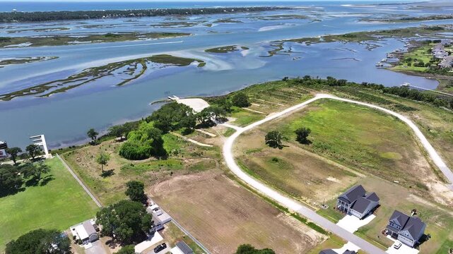 Aerial shot of Archaeology dig site of native American village, rotating drone