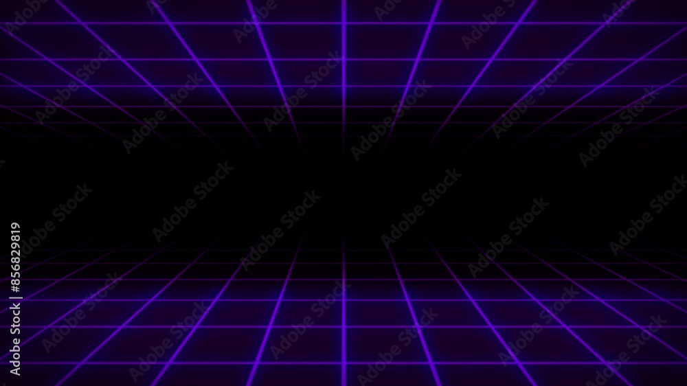 Poster neon grid 3d animation tunnel portal lighting glowing bright lines background seamless loop illusion