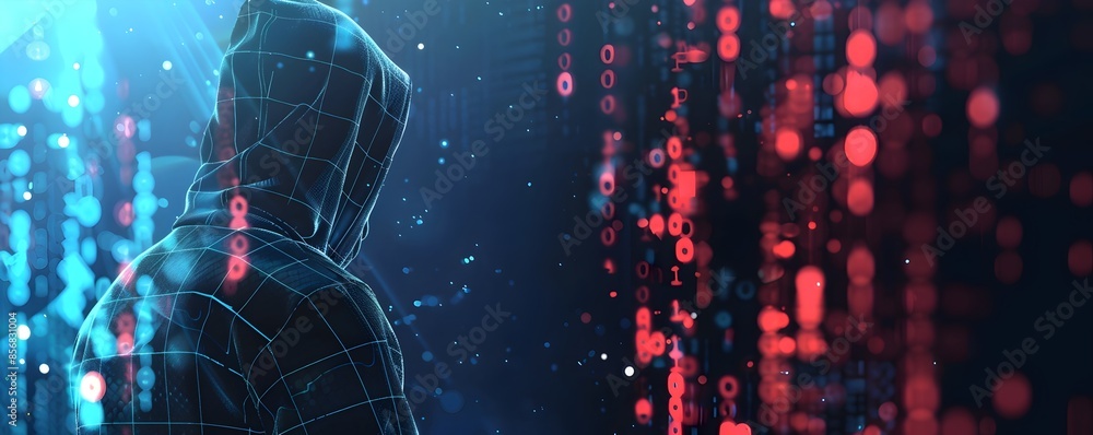 Poster digital scammer infiltrating cyber world with tech savvy deception