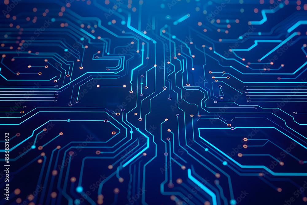 Poster abstract digital background with circuit line elements in technology blue. circuit board vector illu