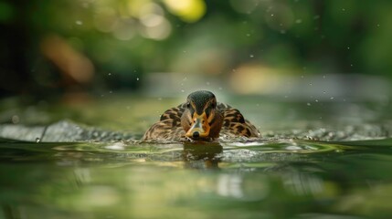 Fototapeta premium Wild duck is approaching the camera while swimming