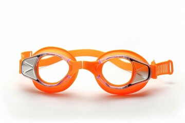 Fototapeta premium Neon orange swim goggles isolated on white background