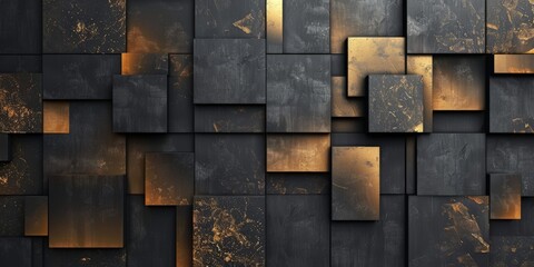 Abstract Gold and Black Geometric Wall