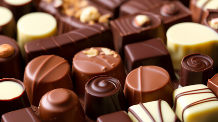 Fototapeta premium Assorted Gourmet Chocolates Close-Up Stylish Image With Depth of Field