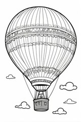 Obraz premium Hot air balloon in air Kids/ adults coloring page book art, line art illustration