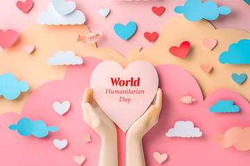 Words World Humanitarian Day on pastel pink background