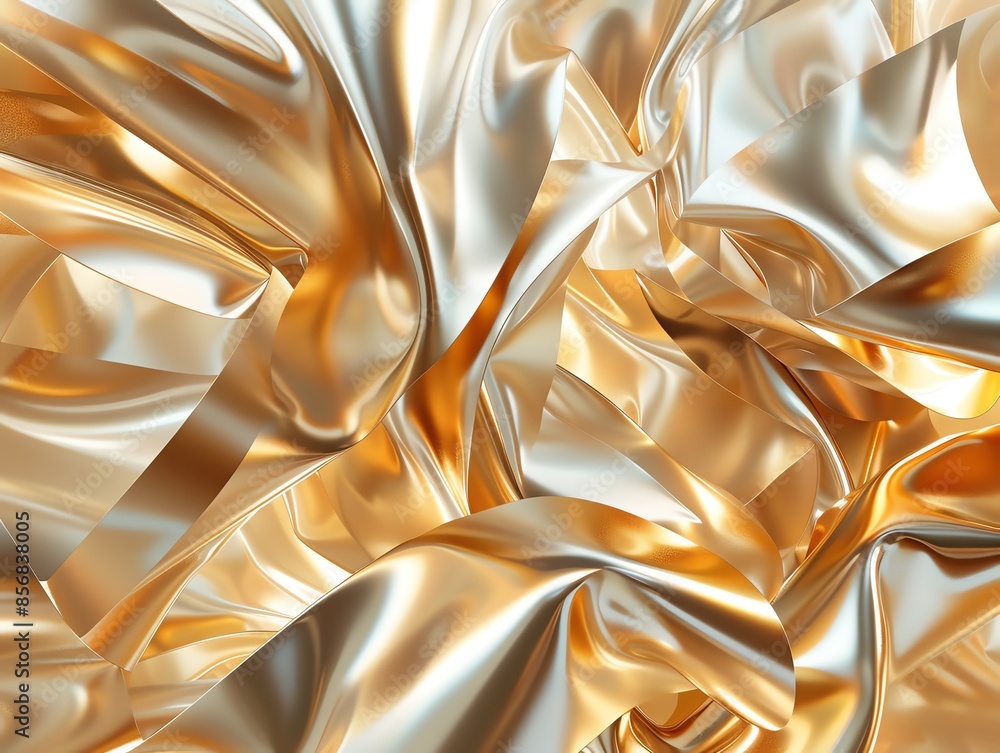 Poster abstract background with golden and silver metallic folds, creating a luxurious and dynamic texture.