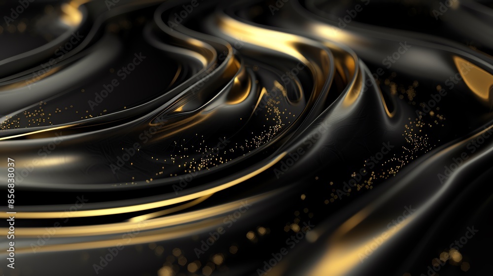 Poster abstract black and gold liquid waves creating an elegant and luxurious background with flowing shape