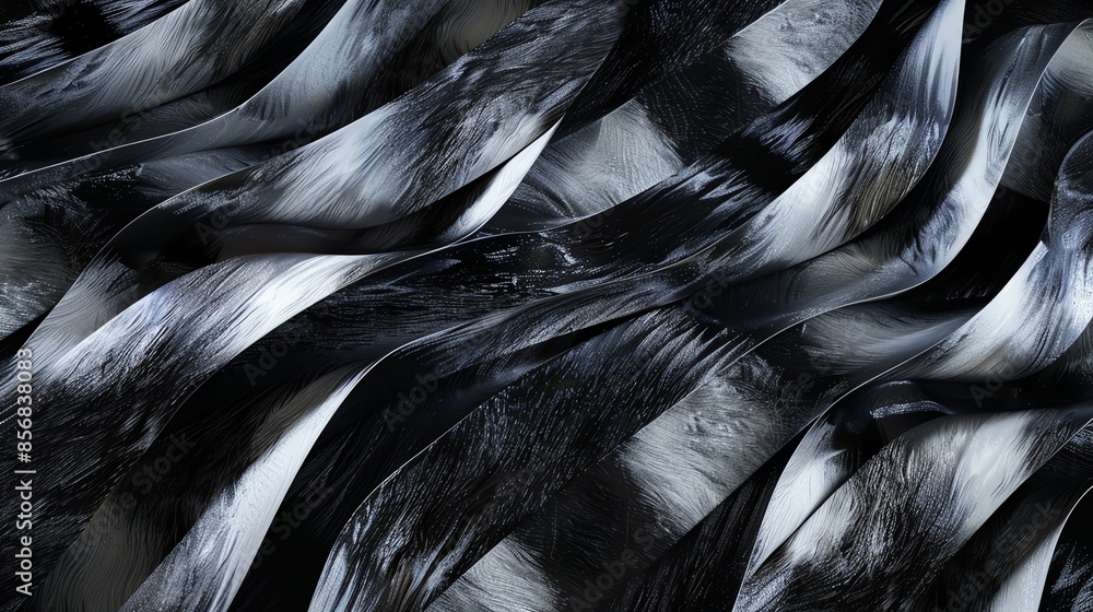 Poster abstract black and gray wave-like textures blending together to create a striking, dynamic visual ef