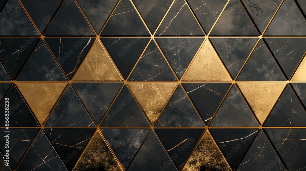 Aufkleber abstract geometric background featuring gold and black triangular patterns with marble textures. mod